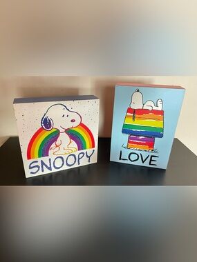 2 Peanuts Snoopy Rainbow Wood Block Shelf Sitters